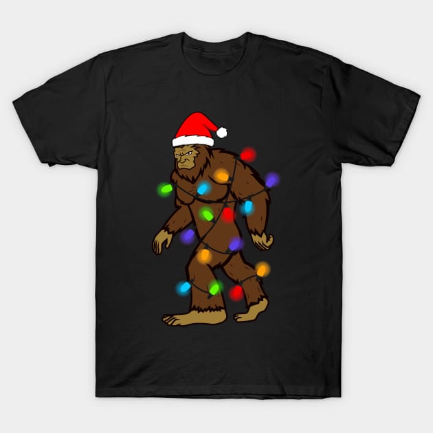 Bigfoot Christmas Lights Tree Xmas Bigfoot Lover Pajamas T-Shirt by Creative Design